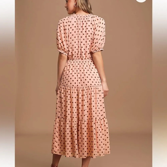 Lulus Love You Tier-ly Women's‎ Blush Pink Polka Dot Tiered Midi Dress Medium - Picture 4 of 12